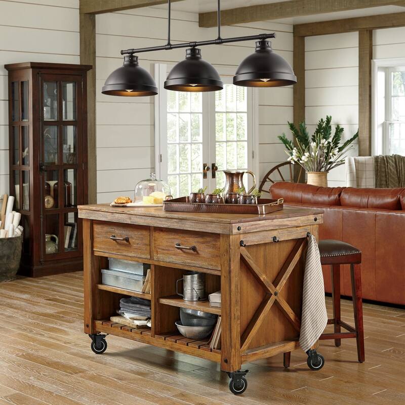 Levi 36" 3-Light Industrial Farmhouse Iron Linear LED Pendant, Oil Rubbed Bronze by JONATHAN Y - 3 Light
