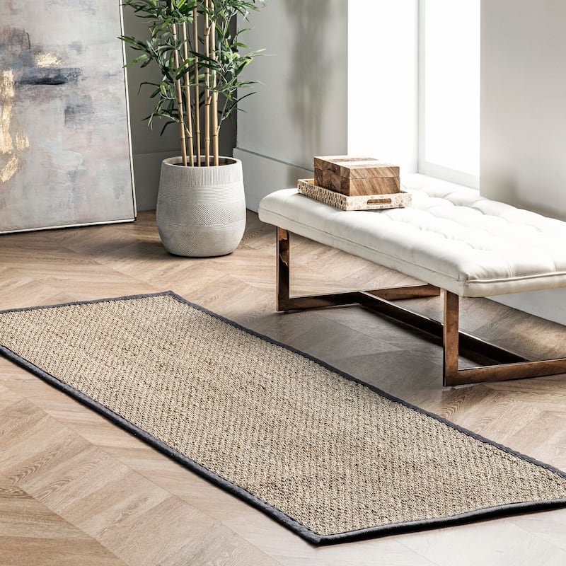 Nuloom Kiana Casual Seagrass Bordered Area Rug - 2' 6" x 6' - Dark Gray