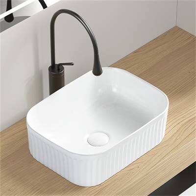 White Stone Resin Rectangular Vessel Sink