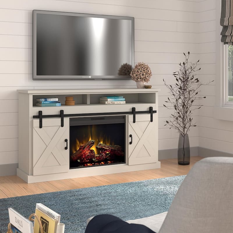 Bridgevine Home 66 inch Electric Fireplace TV Stand for TVs up to 80 inches, White Finish - White