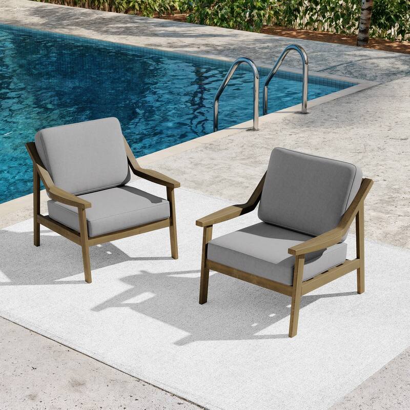 Outdoor Patio Club Chair Arm Lounge Cushion Chair (Set of 2)