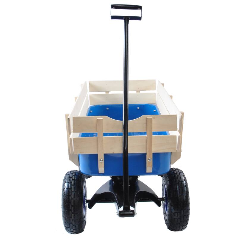 Outdoor All-Terrain Garden Wagon with Wooden Railing and Air Tires for Children