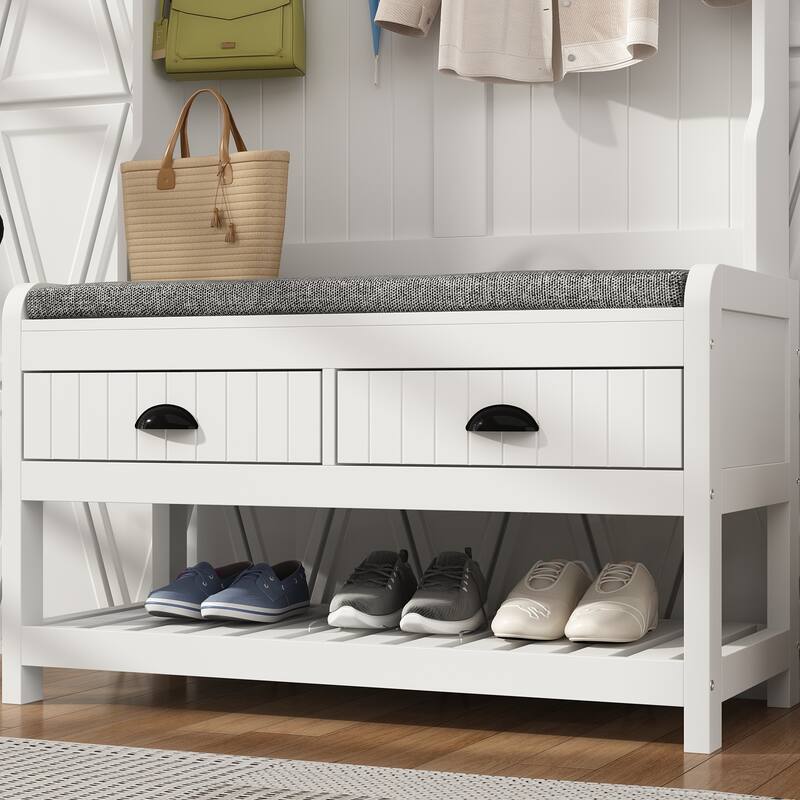 34.3'' W 68.5"H Hall Tree with Bench and Shoe Storage With Cushion