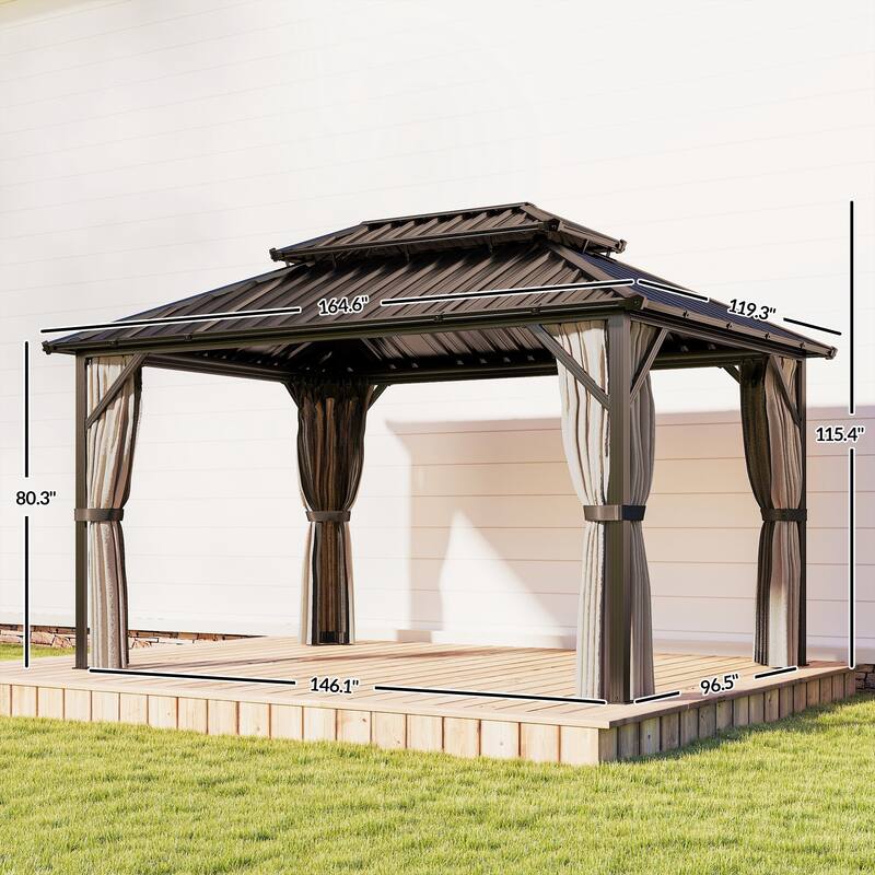 Outsunny 10' x 14' Hardtop Gazebo with UPF50+ Double Galvanized Steel Roof Canopy, Aluminum Frame Permanent Outdoor Gazebo