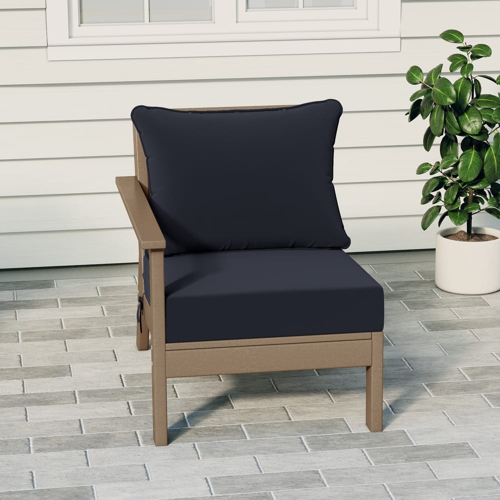 Birchwood All Weather HDPE Outdoor Patio Deep Seating Weathered Wood Left Arm Facing Chair With Cushions (2-PC-Set)