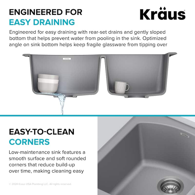 KRAUS Forteza Granite 33 inch 60/40 Undermount Drop-in Kitchen Sink