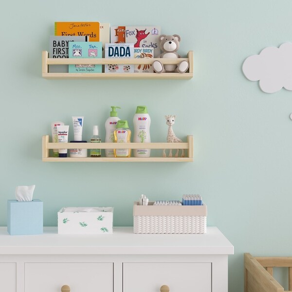 Wallniture Madrid Kids Shelves for Wall Decor, Nursery Storage 24", Natural, Set of 2