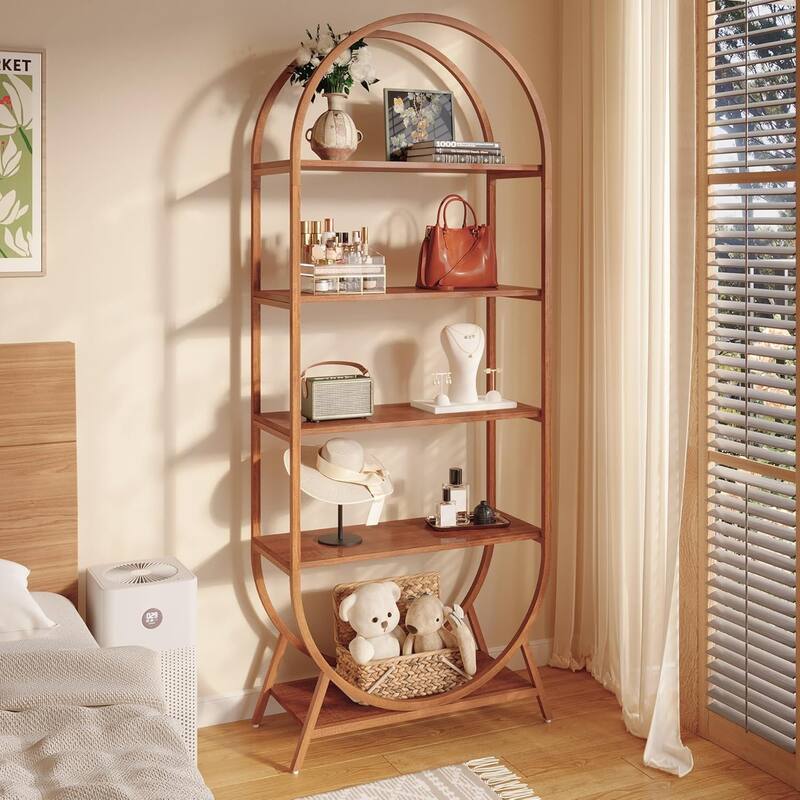 70.8 Inches Tall Bookshelf, 5 Tiers Arched Bookcase with Metal Frame
