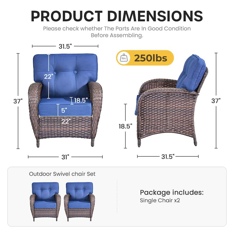 Gymojoy Wide T-Shaped High Back Outdoor Chairs Set with 5-inch Cushion for Patio & Balcony