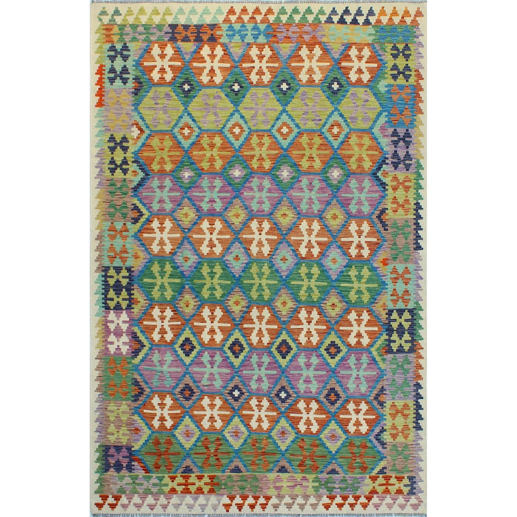 Flatweave Nkosazan Rust/Blue Rug - 6'6" x 9'9"