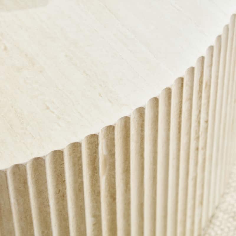 Faux travertine Round Coffee Table with Eye-Catching Relief Design, Travertine