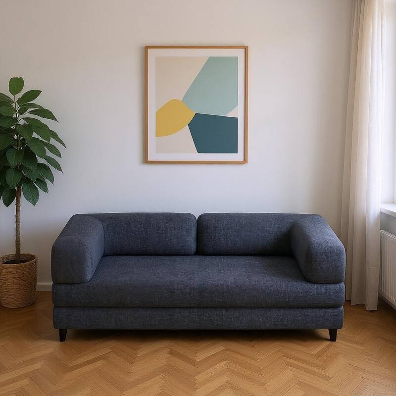 HomeRoots 82" Blue Chenille Modular Stainless Steel Sofa - Blue