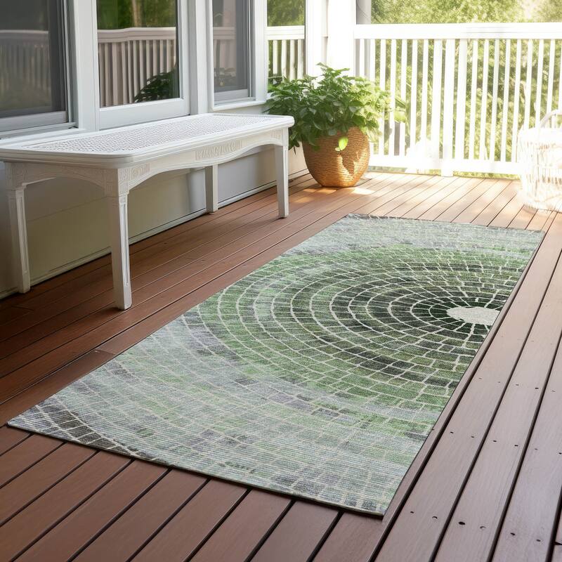 Machine Washable Indoor/ Outdoor Mosaic Rome Chantille Rug - Aloe - 2'3" x 7'6"