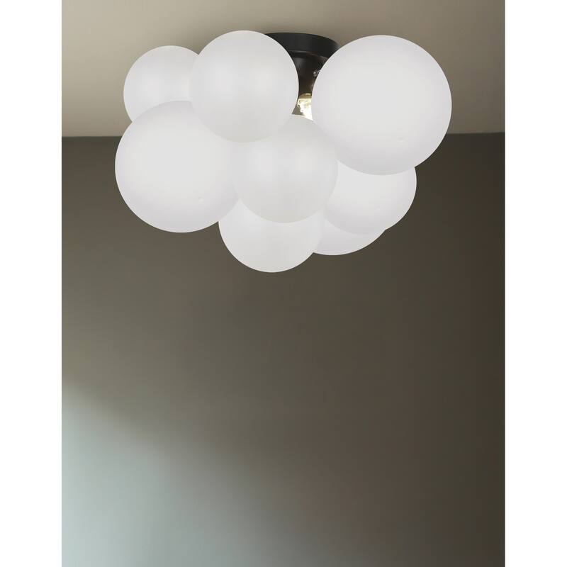 3-Light Flush Mount Ceiling Light - Modern Frosted Glass Chandelier - 14" Wide - G9 Base - Living Room, Bedroom - 14.5