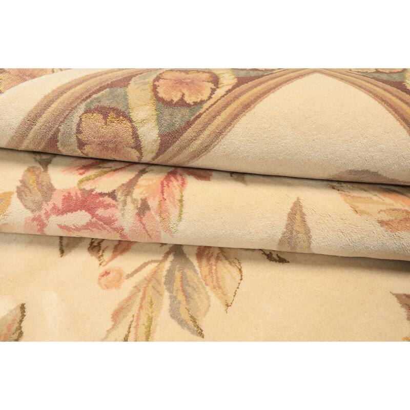 5'9''x9 Hand Knotted Wool & Silk Ivory French Aubusson Savonnerie 300 KPSI Asmara Rug - 5' 9'' x 9'