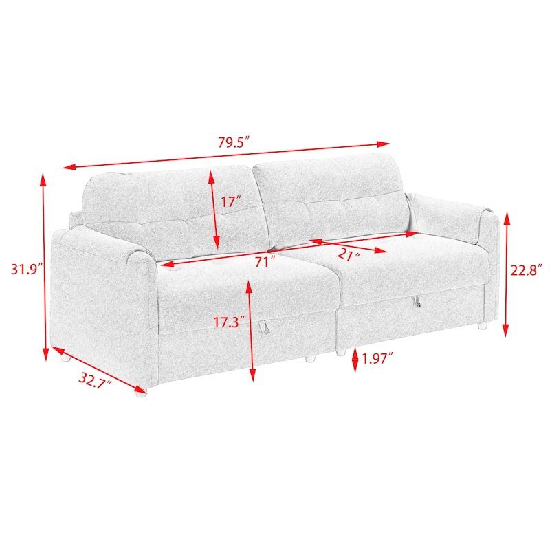 79.50 inches long, Teddy Cotton Linen Sofa Fabric, with metal conical long legs, metal strip matching, stylish and simple