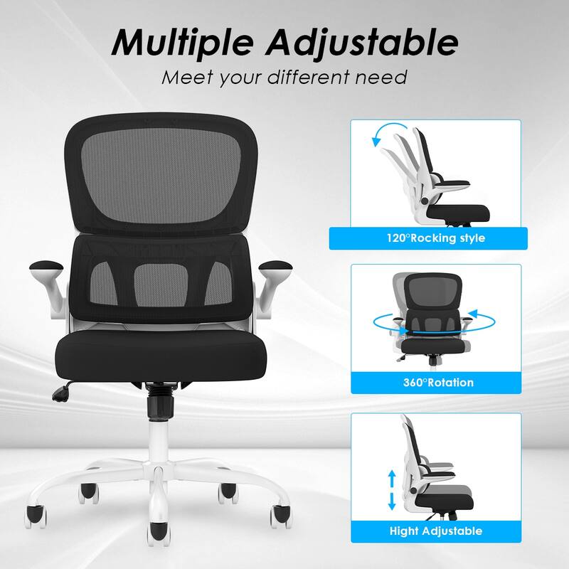Office Chair, Mesh Ergonomic Office Chair with Lumbar Support, Comfy Computer Desk Chair with Flip Armrest Rolling Wheels