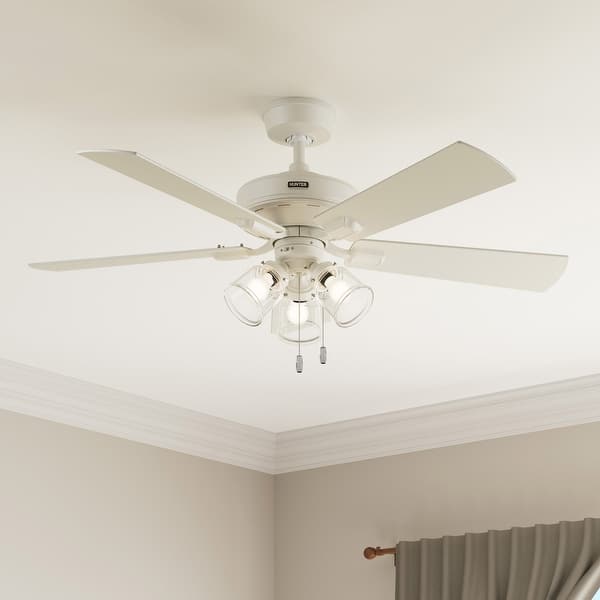 slide 2 of 21, Hunter 52" Crestfield Ceiling Fan w/ LED Light Kit, Pull Chain - Farmhouse, Transitional - EASY INSTALLATION! Fresh White