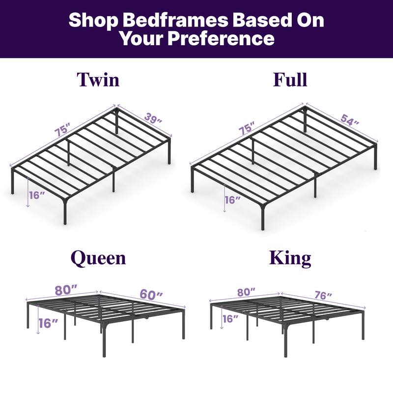 NapQueen ZETA 16 Inch Height Metal Platform Bed Frame