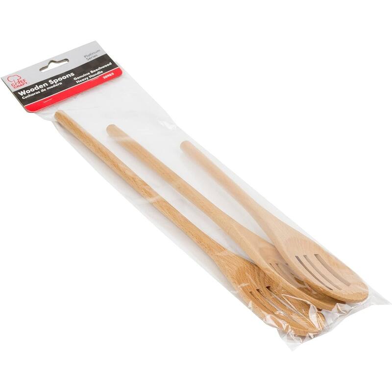 Chef Craft 3-Piece Beechwood Slotted Spoon Set, Includes 10, 12, and 14 Inch Mixing Spoons