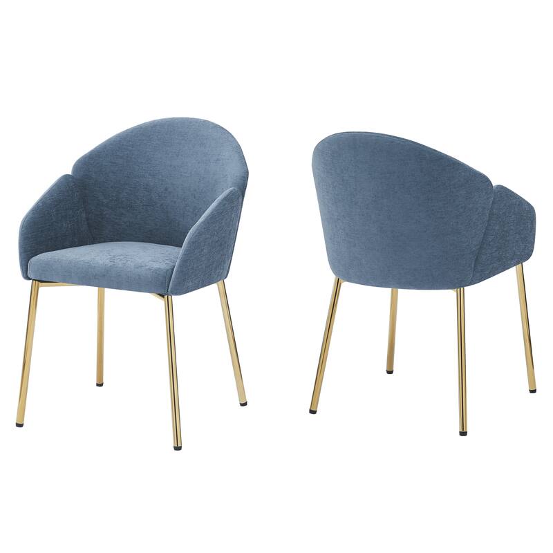 Roomfitters Upholstered Accent Armchair Set of 2, Modern Curved Design with Gold Legs