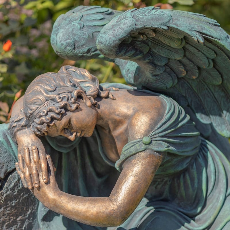 35" T Magnesium Napping Angel On Bench in Antiq. Bronze "Seraphina"