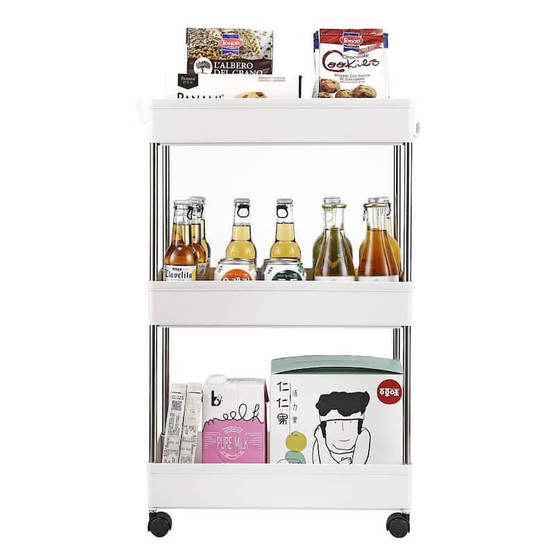 3-Layer Mobile Multi-functional Storage Cart,White - White
