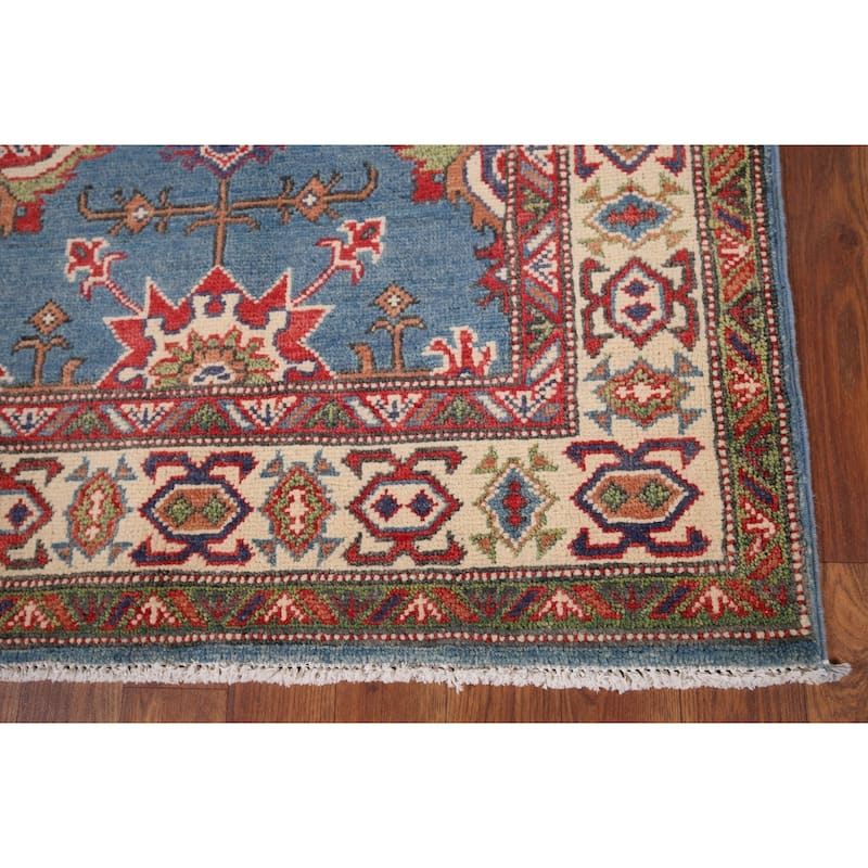Blue Geometric Kazak Oriental Foyer Rug Handmade Wool Carpet - 2'11" x 4'11"