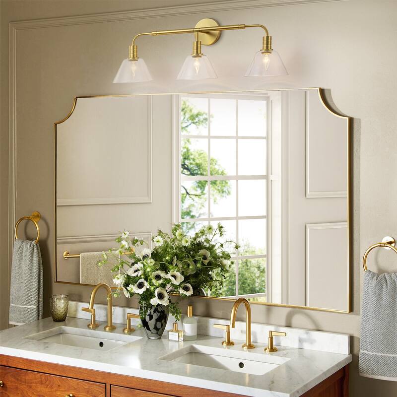 3-Light Modern Brass Bathroom Vanity Light with Clear Glass Shades - Gold Finish Wall Sconce for Bathroom Mirror - 3 Light