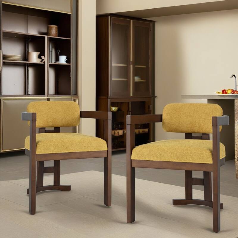 Indoor Upholstered Wood Dining Chair(Set of 2),Yellow+Walnut