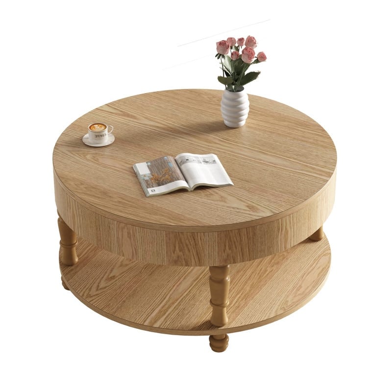 Modern Round Coffee Table with Dual Storage and Flip-Top Design for Living Room Organization