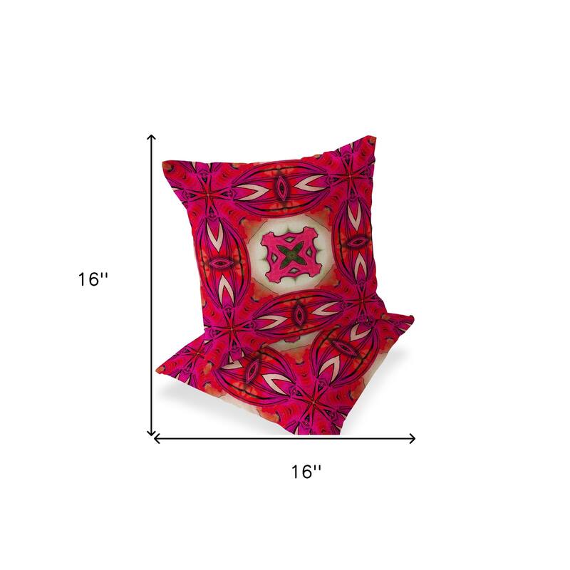 HomeRoots Set of Two 16" X 16" Red and Pink Blown Seam Floral Indoor Outdoor Throw Pillow - 16.00' X '16.00' X '5.00