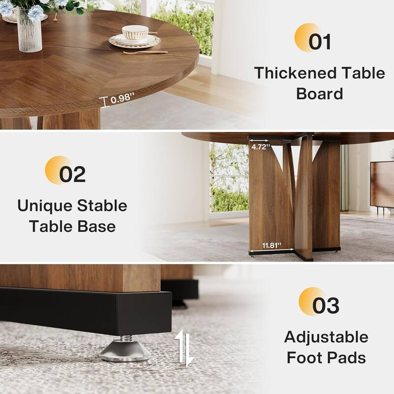 39.4" Round Dining Table for 4, Rustic Brown Farmhouse Kitchen Table