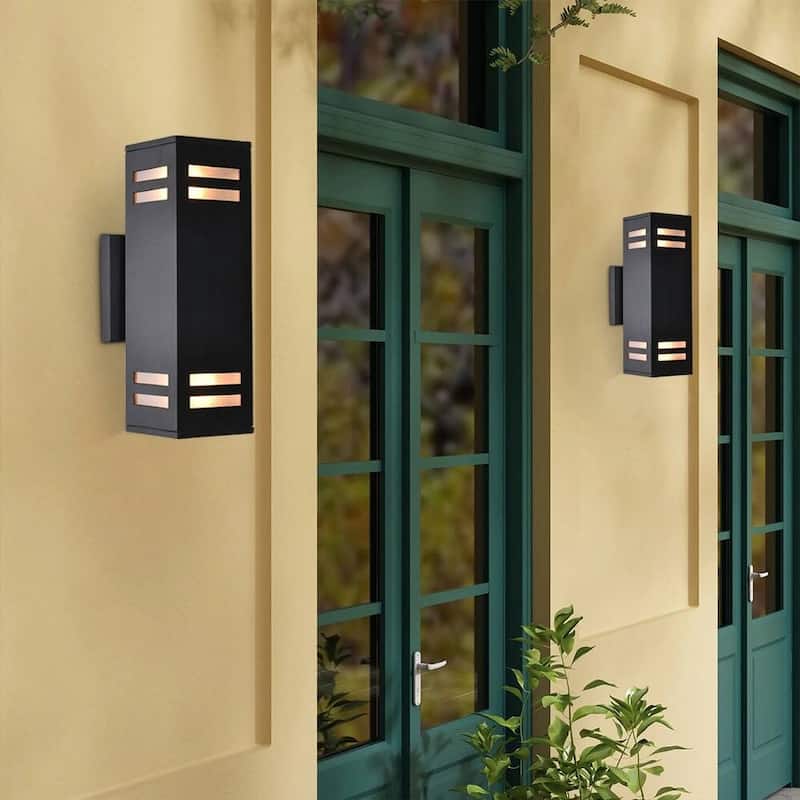 Modern Black Wall Sconces Set of Two Industrial Rectangular Porch Light IP54 Waterproof Outdoor Wall Light