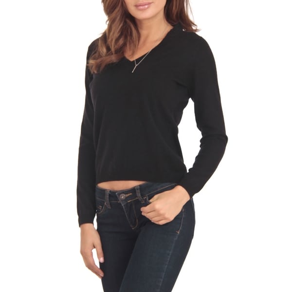 Cashmere Blend Black V-Neck Sweater. Opens flyout.