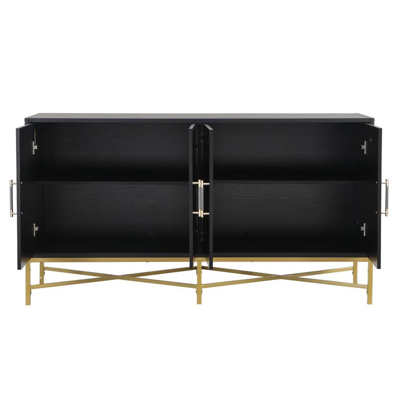 Modern Four-Door Sideboard with Metal Frame and Cross-Leg Base, Ideal for Living Room or Study