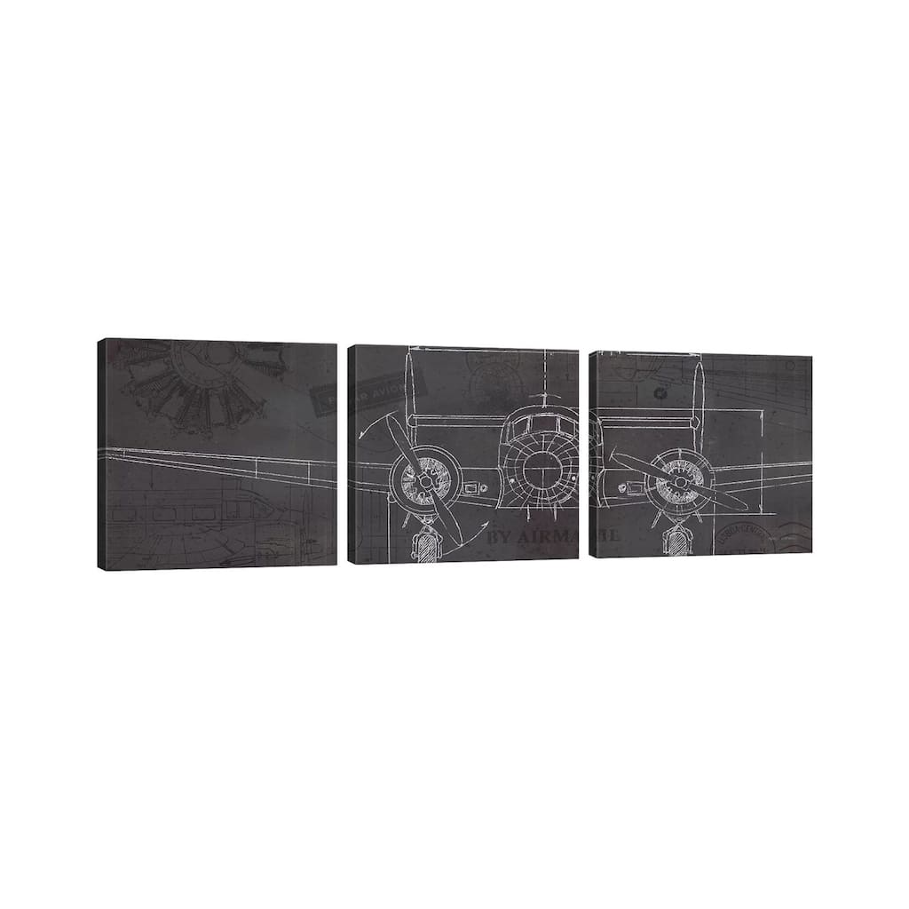 iCanvas "Plane Blueprint IV" by Marco Fabiano 3-Piece Canvas Wall Art Set