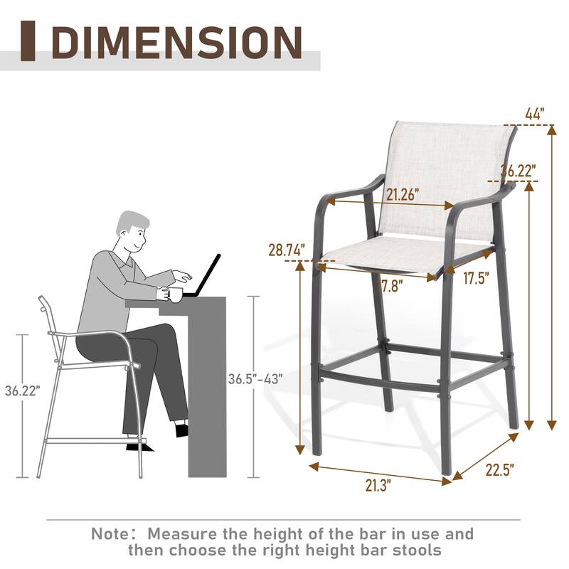 Pellebant Outdoor Bar Height Barstools Patio Bar Stools Chairs - 22.5 " D x 21.3 " W x 44 " H