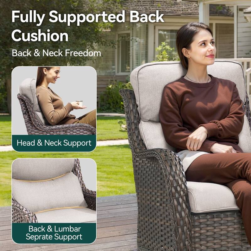 3 Pieces Outdoor Gliders Swivel Chairs with Table with 5-Inch Thick Cushions