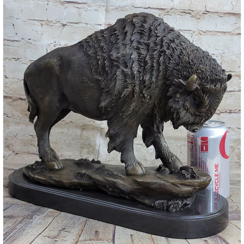 American Bison Buffalo Bronze Metal Statue Sculpture Wildlife Art Deco On Marble Base
