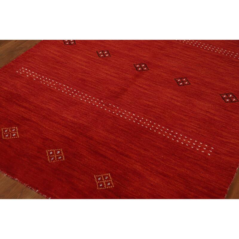 Red Gabbeh Indian Rug Hand-Knotted Wool Carpet - 4'7" x 6'5"