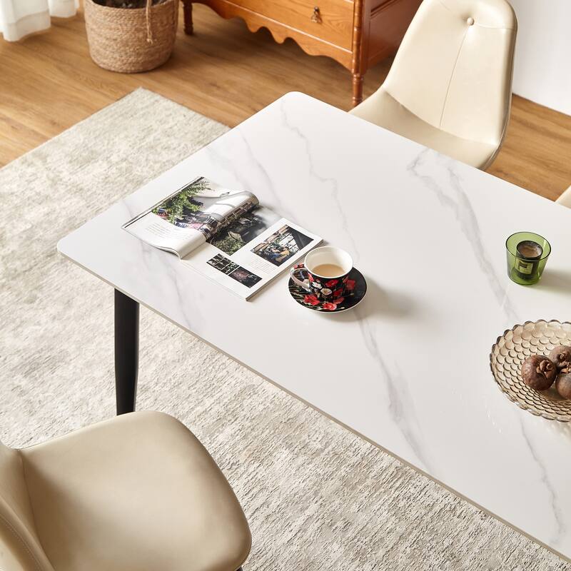 Rectangular Dining Table, Table Kitchen Table with Porcelain Table Top and Metal Legs, Dining Room Table for 4