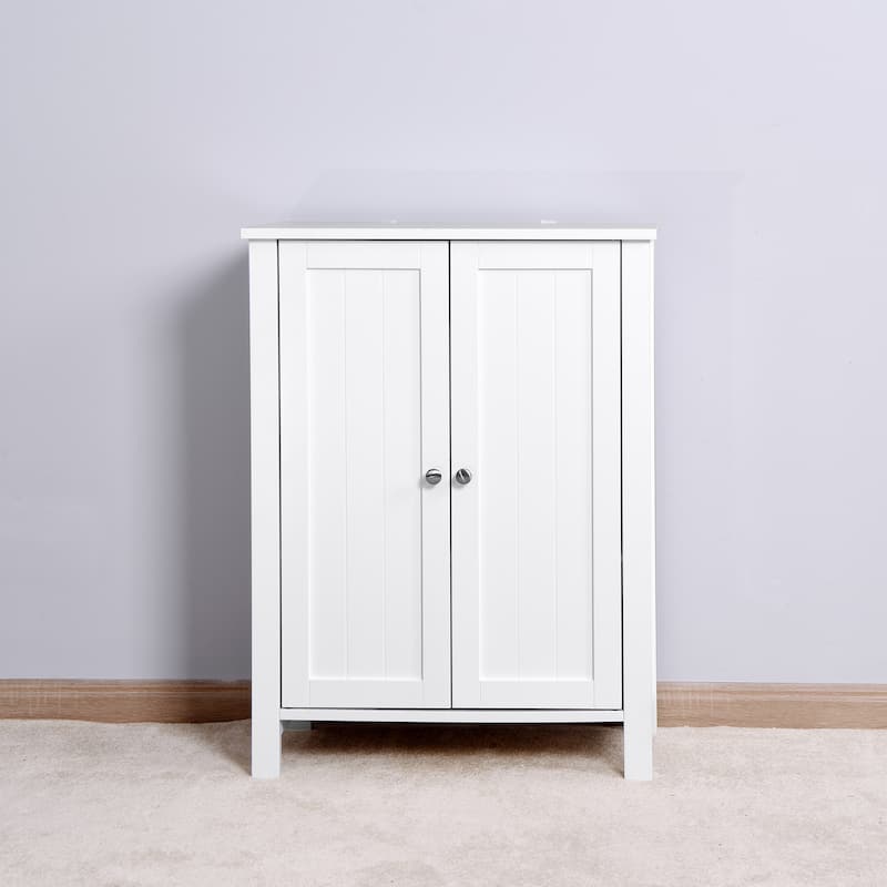 Bathroom Floor Storage Cabinet, Freestanding Wooden Organizer, Bathroom Cabinet with 2 Doors & Adjustable Shelf