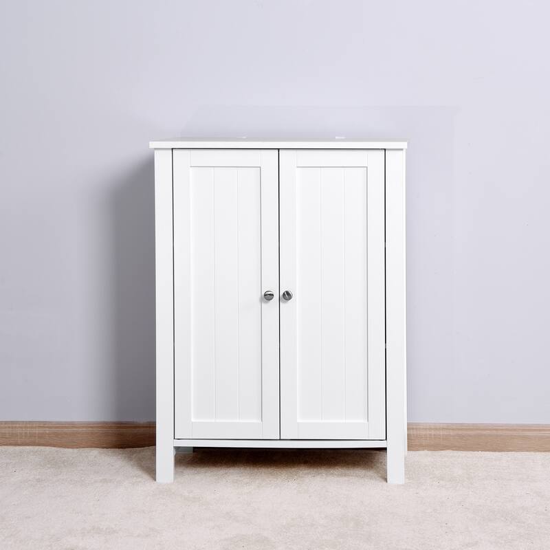 Bathroom Floor Storage Cabinet with Double Door Adjustable Shelf