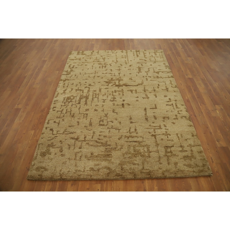 Hand Knotted Oriental 100% Wool Carpet Modern Modern Beige & Ivories Gabbeh Area Rug - 6' 6'' X 4' 8''