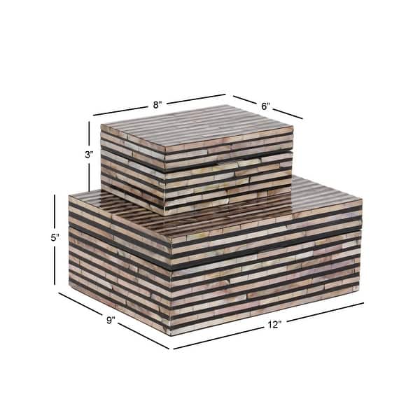 dimension image slide 8 of 10, Mother of Pearl Handmade Geometric Box with Hinged Lid (Set of 2)