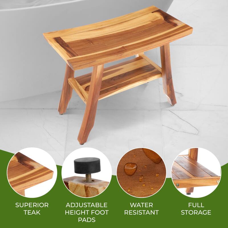 EcoDecors 24", Shower Stool, Shower Seat, Shower Chair for Inside Shower, Teak Shower Bench, Small Bench, Shower Foot Rest