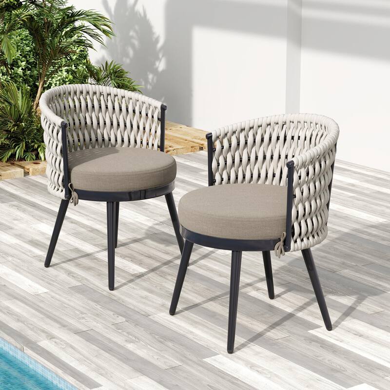 Christopher Knight Home - Tina Outdoor Dining Chair with Weather Resistant Rope and Cushions - Beige + 2 Piece