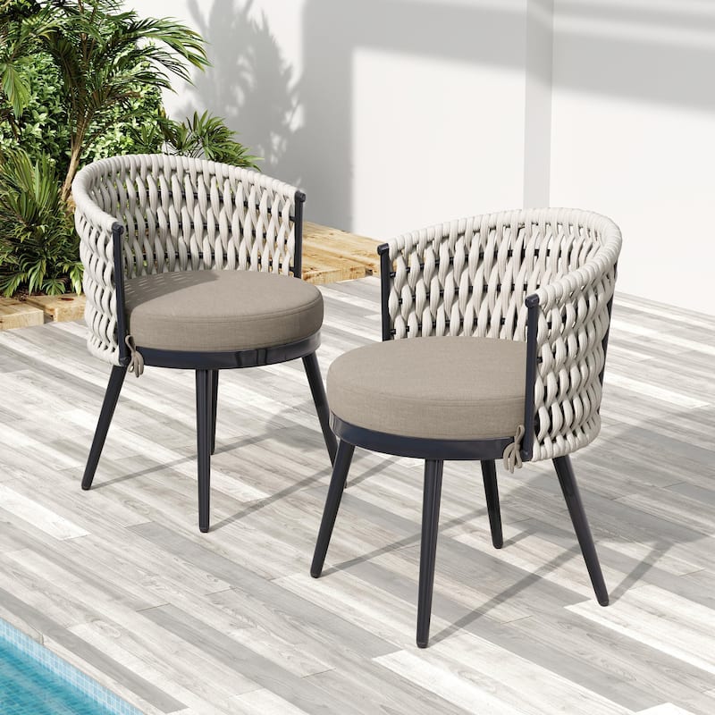 Roomfitters Metal Patio Dining Chairs with Rope Weave and Weather-Resistant Cushions for Garden Use, Set of 2