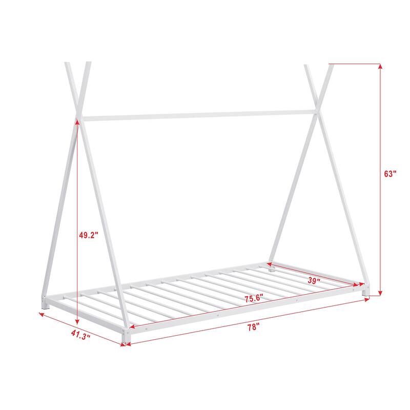 Twin Size Metal House Platform Bed with Triangle